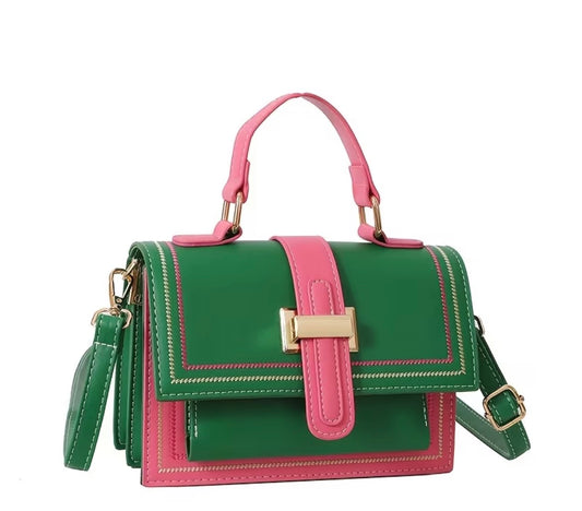 Green Casual Simple Rainbow Stitching Small Square Bag Fashionable Personalized AllMatch Chain Shoulder Messenger Bag Womens