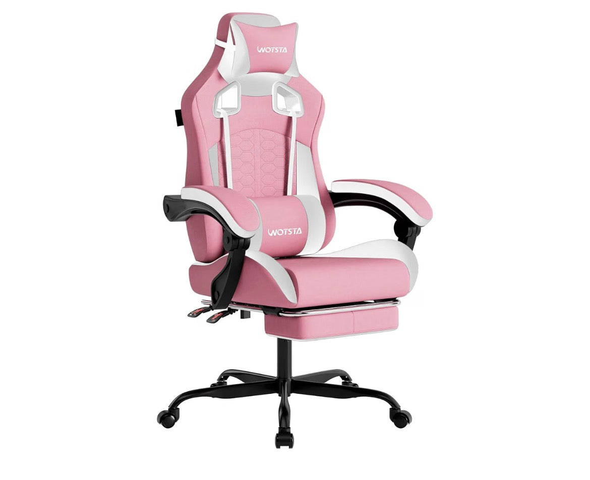 Video Game Desk Chair, High Back Ergonomic PU Leather Computer Gaming Chair with Adjustable Headrest & Footrest, Linkage Armrest and Height Adjustable, 360° Swivel, for Adults, Blue, Pink, Red
