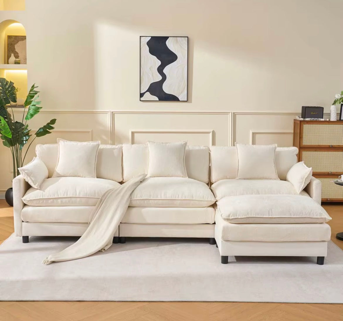108" L Shaped Sectional Sofa, Modular Deep Seat with Detachable Ottoman | Oversized Cloud Couch Modular Sectional Sofa, Custom