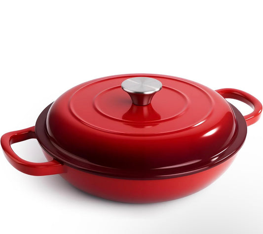 Enamelled Cast Iron Dutch Oven Pot – Dutch Oven For Sourdough Bread Baking – Cast Iron Bread Pot – Red, 3 Quarts, 26cm