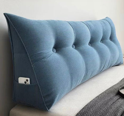 Wedge Headboard Pillow, Bed Backrest Reading Cushion, Large Sitting Support Pillow Back Pillow for Bed Sitting up (Blue, Queen)