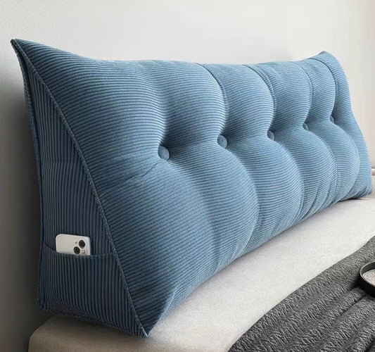 Wedge Headboard Pillow, Bed Backrest Reading Cushion, Large Sitting Support Pillow Back Pillow for Bed Sitting up (Blue, Queen)