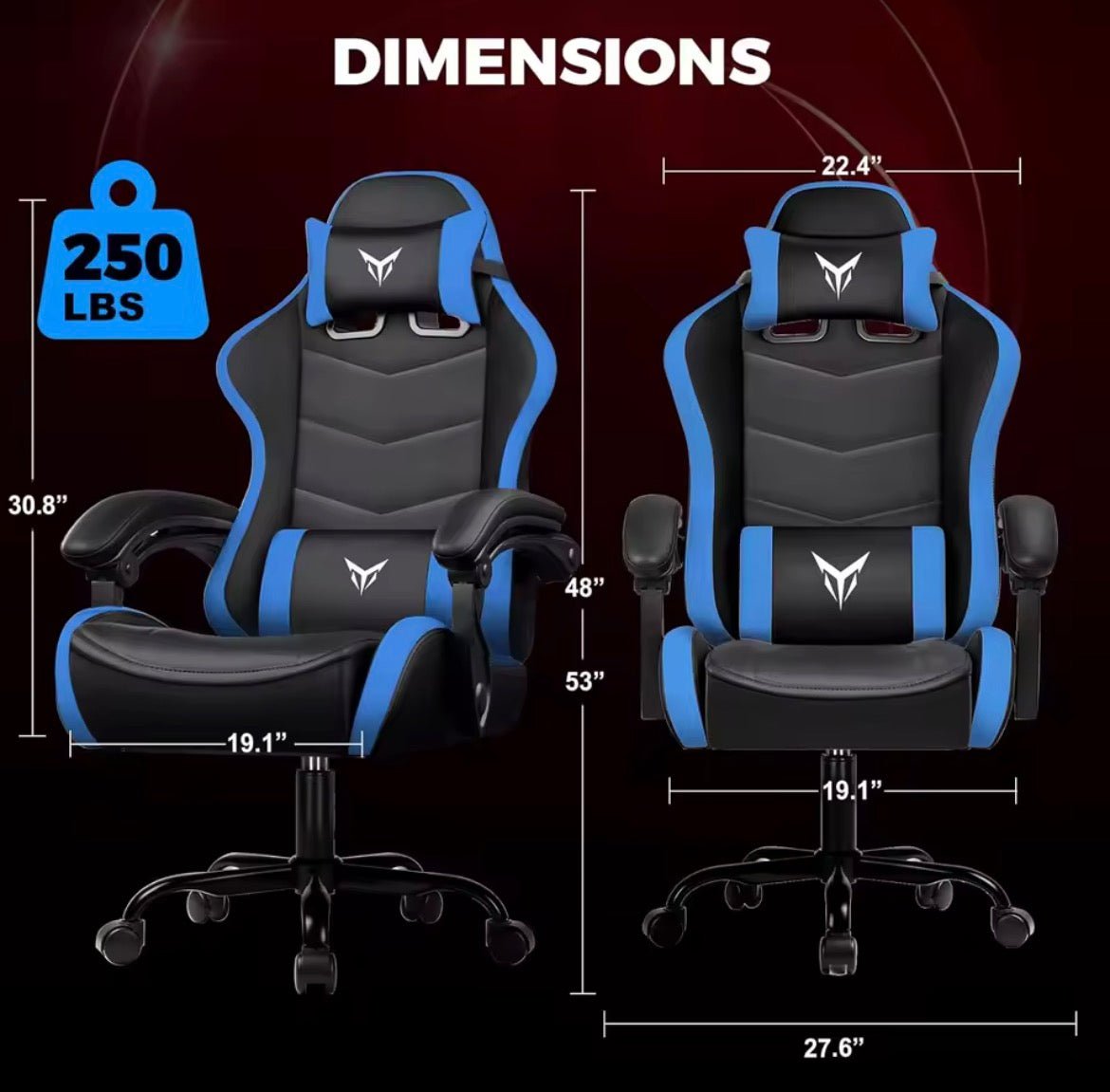 Video Game Desk Chair, High Back Ergonomic PU Leather Computer Gaming Chair with Adjustable Headrest & Footrest, Linkage Armrest and Height Adjustable, 360° Swivel, for Adults, Blue, Pink, Red