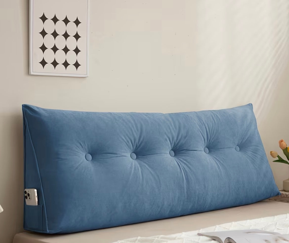 Wedge Headboard Pillow, Bed Backrest Reading Cushion, Large Sitting Support Pillow Back Pillow for Bed Sitting up (Blue, Queen)