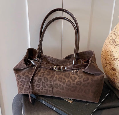Leopard Print Shoulder Bag for Women, Trendy Cheetah Hobo Purse Cute Brown Handbags Retro