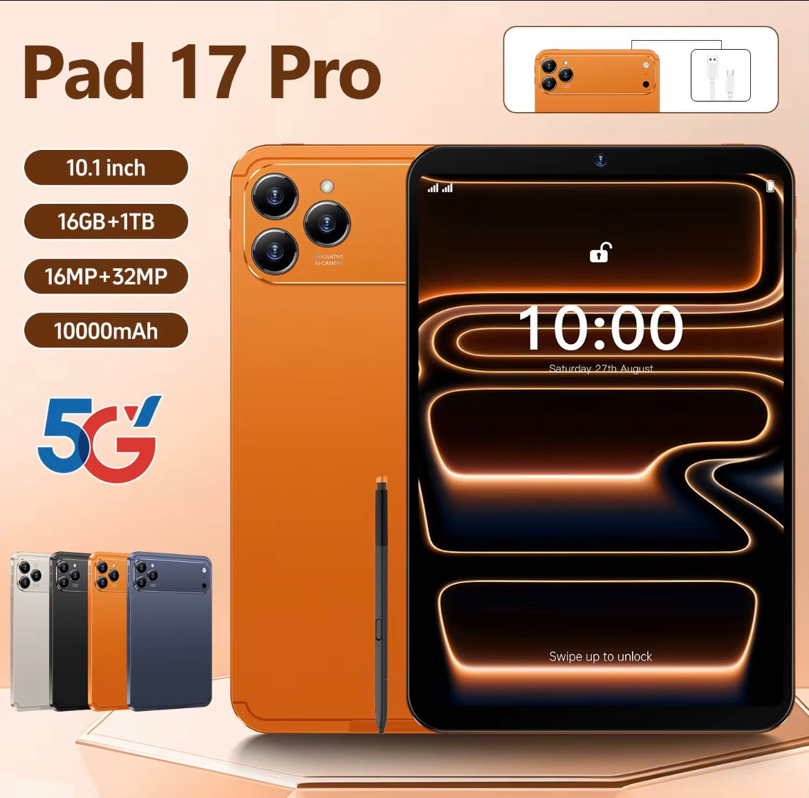 A17 Pro Max Tablet PC 16GB RAM 10.1 inch 4000mAh Battery Dual WiFi GPS Bluetooth Tablet