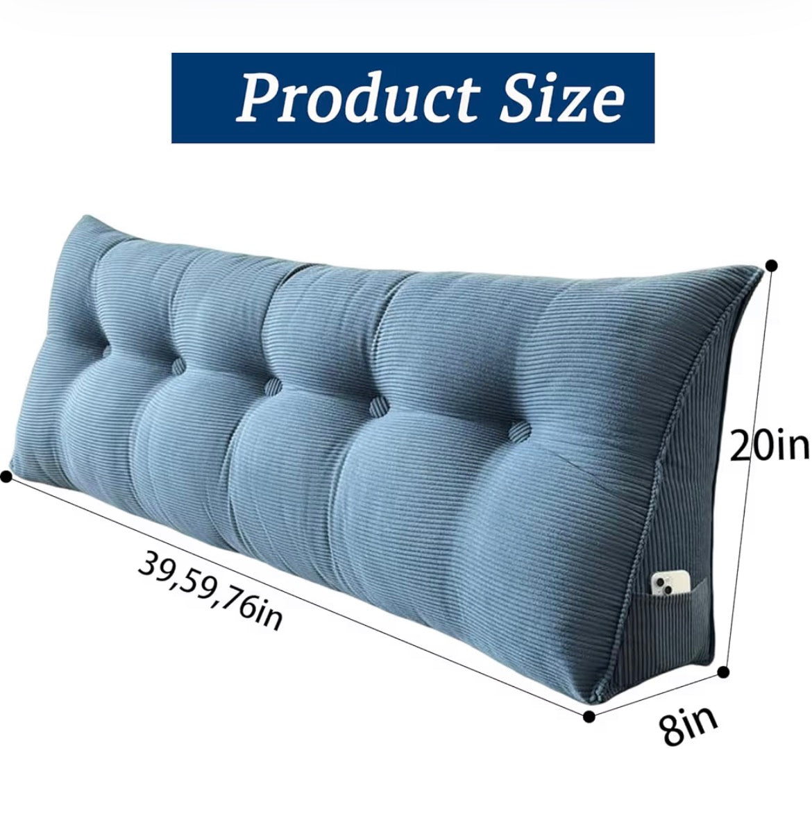 Wedge Headboard Pillow, Bed Backrest Reading Cushion, Large Sitting Support Pillow Back Pillow for Bed Sitting up (Blue, Queen)
