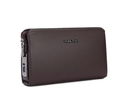Fingerprint Leather Handbag,Anti Theft Waterproof Genuine Leather Clutch Bag Wallet for Man Woman (Black)