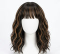 Women'S Medium And Long Wavy Curly Wig (With Air Bangs) - Highlights And High-Gloss Synthetic Hair, High Temperature