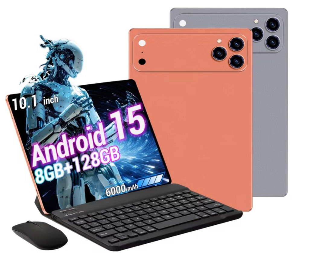 2026 Business Tablet, 2-in-1 Device, 10.1-inch HD Display, Android 15, 8 GB (4+4) RAM, 128 GB Storage, Dual-band Wi-Fi, 6000 MAh Battery. Dual Sim Card- Orange