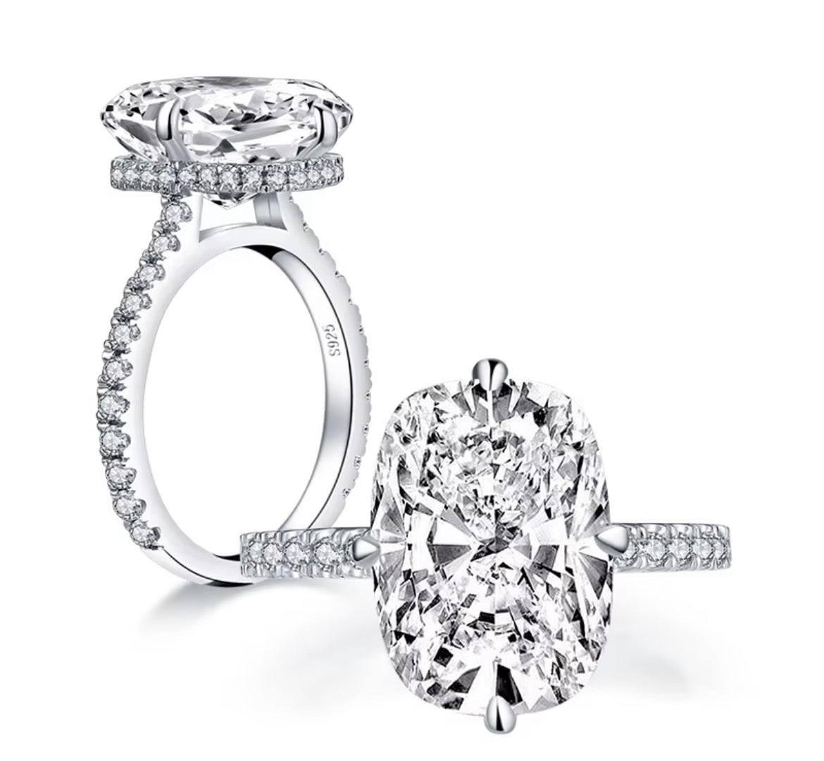 4 Carat Rectangular Moissanite Diamond Ring, Elegant 925 Sterling Silver Engagement