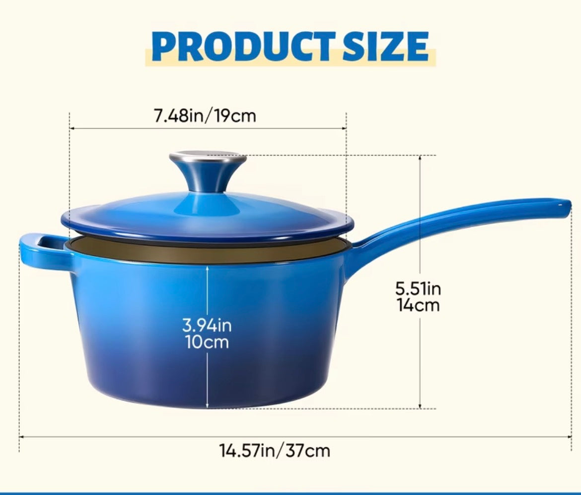 Cast Iron Dutch Oven Pot | Non-Stick Enameled Interior With Lid For Cooking, Stewing, Heavy-Duty & Even Heating, Easy To Clean