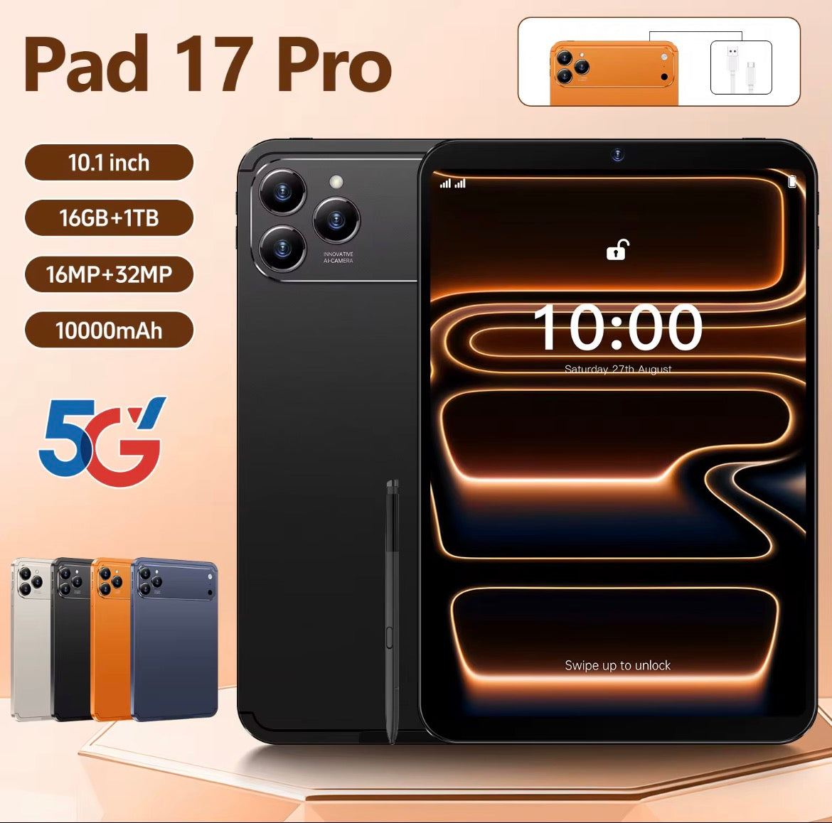 A17 Pro Max Tablet PC 16GB RAM 10.1 inch 4000mAh Battery Dual WiFi GPS Bluetooth Tablet