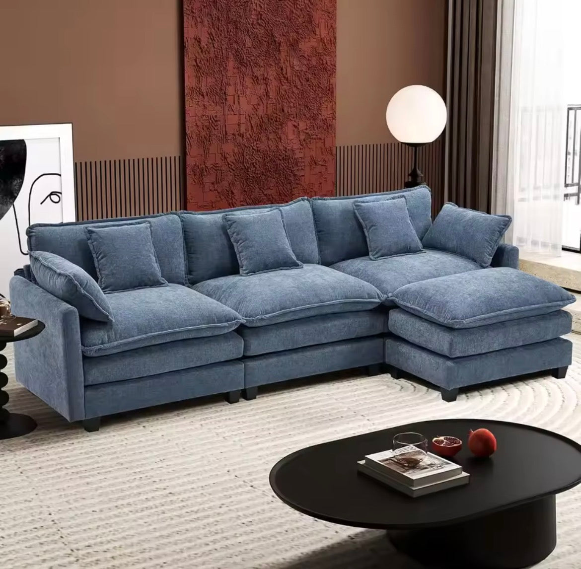 108" L Shaped Sectional Sofa, Modular Deep Seat with Detachable Ottoman | Oversized Cloud Couch Modular Sectional Sofa, Custom