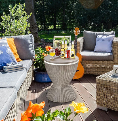 Outdoor Cool Bar Table, 8 Gallon Beer and Wine Cooler, Height Adjustable Rattan Style Cocktail Patio Bar Tables, 3-in-1 Ice Cooler with Drainage Plug for Deck, Pool, Party, Beach (Coffee)