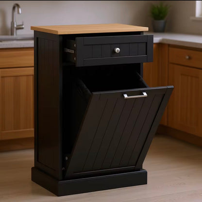 Farmhouse Tilt-Out Trash Can Cabinet, Fits 10-Gallon Bin, Double Hidden Garbage Storage with 1 Drawers for Kitchen