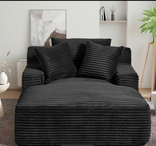 47.25 Inch Wide Indoor Chaise Lounge Chair, Oversized Upholstered Flannel Boneless Sofa Bed with 3 Pillows And Side Pockets, Deep Seat Sleeper Couch Reading Chairs, Cloud Sofas Couches for Living Room, No Assembly Required