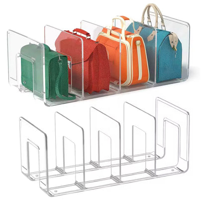 2 Pcs Acrylic Clear Purse Storage Organizers, 4 Sections Dividers in Bedroom Office