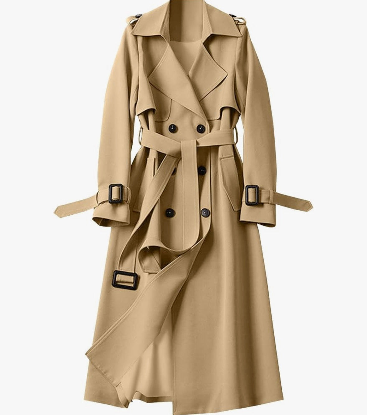 Trench Coat Women Long Double Breasted Jackets Classic Elegant Windproof Lapel Overcoat with Belt Fall Winter Outwear