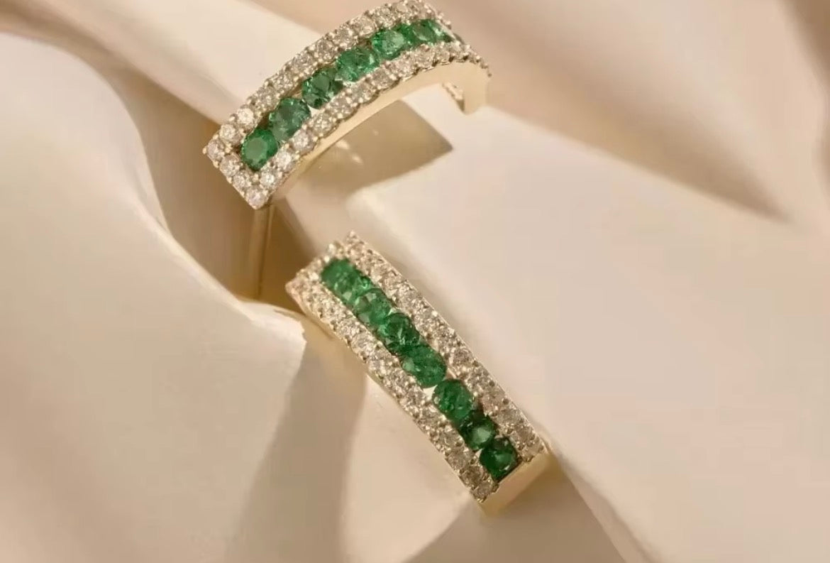 2Ct Round Cut Simulated Emerald Hoop Push Back Earrings 14K Yellow Gold Plated