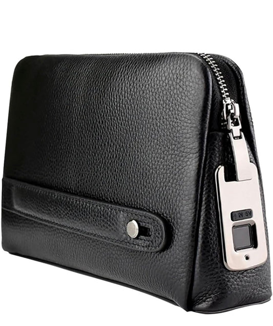 Fingerprint Leather Handbag,Anti Theft Waterproof Genuine Leather Clutch Bag Wallet for Man Woman (Black)