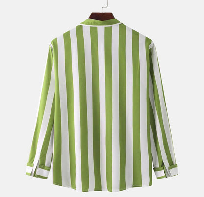 Striped Shirt for Men Long Sleeve Sprring Fall Casual Button Down Shirt Loose Fit Lightweight Retro Shirt