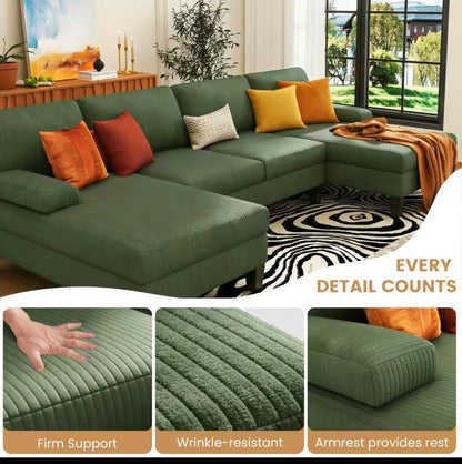 U-Shaped Sectional Couches for Living Room, 108" Modern Sectional Couch with Double Chaise, Green Velvet Chenille,