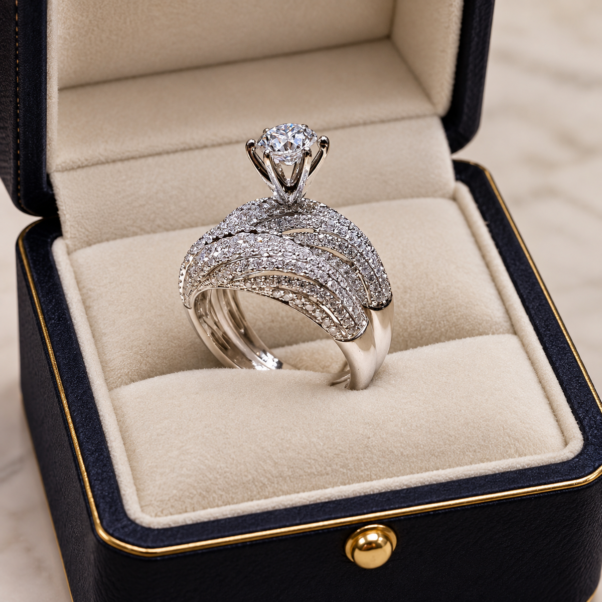 Luxury 925 Sterling Silver Bridal Rings Sets AAA Cubic Zirconia CZ Full Diamond Engagements Rings Wedding 2 Pcs