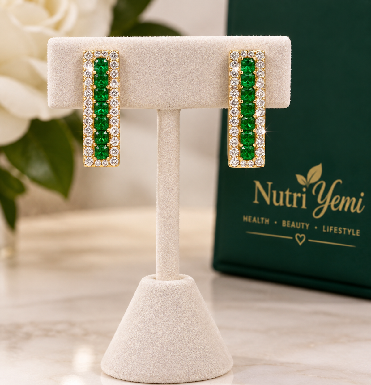 2Ct Round Cut Simulated Emerald Hoop Push Back Earrings 14K Yellow Gold Plated